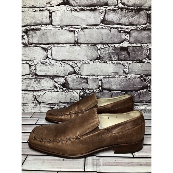Marco Delli Brown Shimmer Leather Square Toe Loafers Dress Shoes Men Sz 41EU/8US main image 14